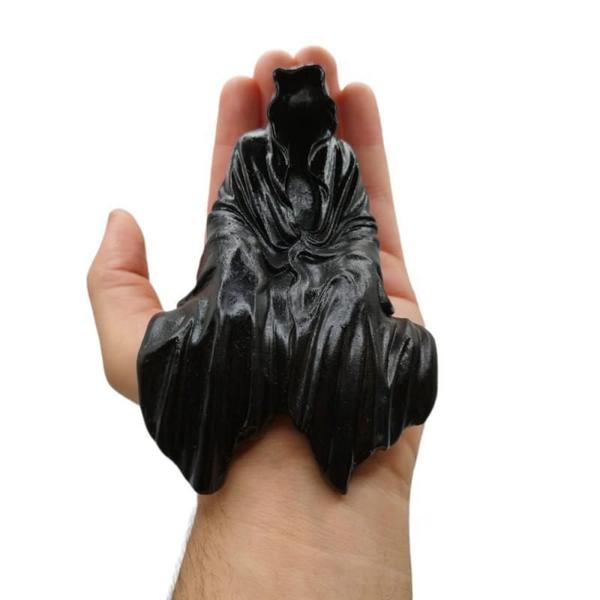 Imagem de Escultura Exu Capa Sentado Sem Rosto Preto 15 cm Resina