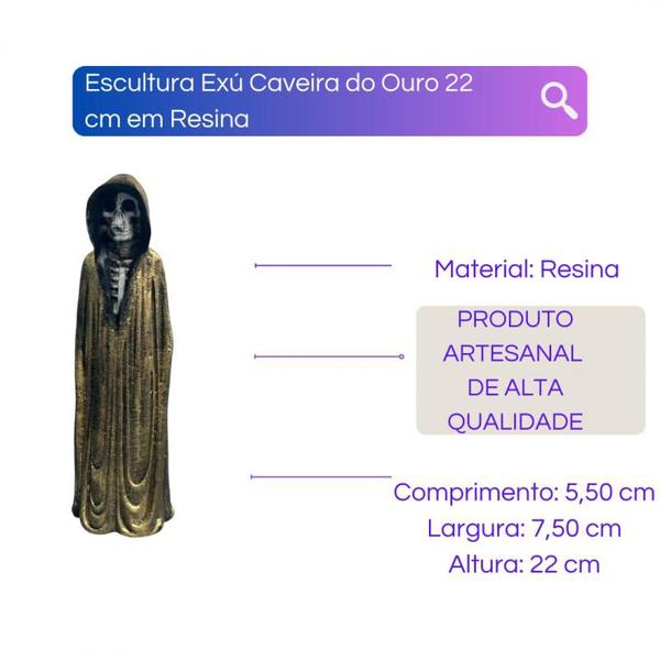 Imagem de Escultura Exú Caveira em Pé com Manto 22 cm em Resina