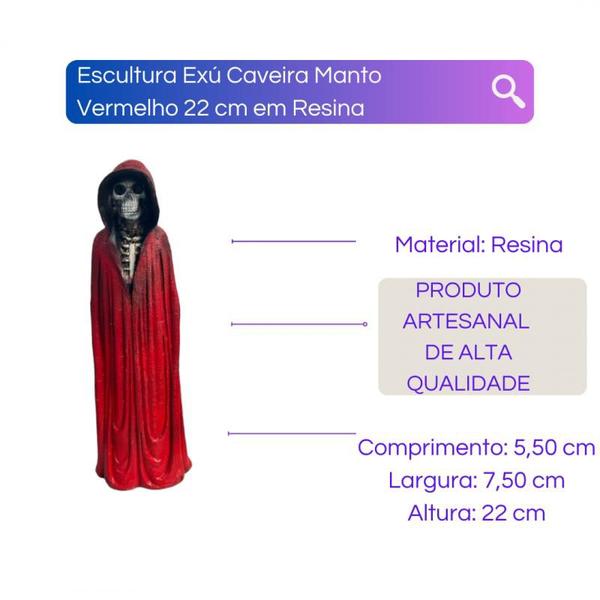 Imagem de Escultura Exú Caveira Manto Vermelho 22 cm em Resina