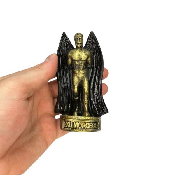 Imagem de Escultura Exu Morcego Dourado e Preto Vintage Resina 10 cm