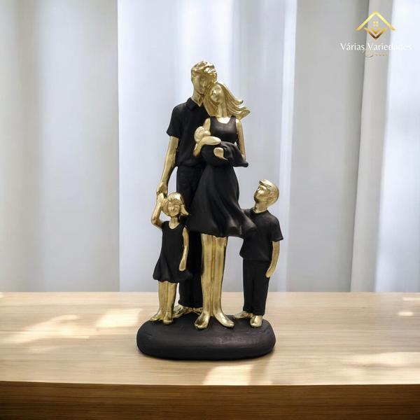 Imagem de Escultura Família C/3 Filhos Preta E Ouro Acabamento Em Gesso ATACADO - AVB DECORAÇÕES