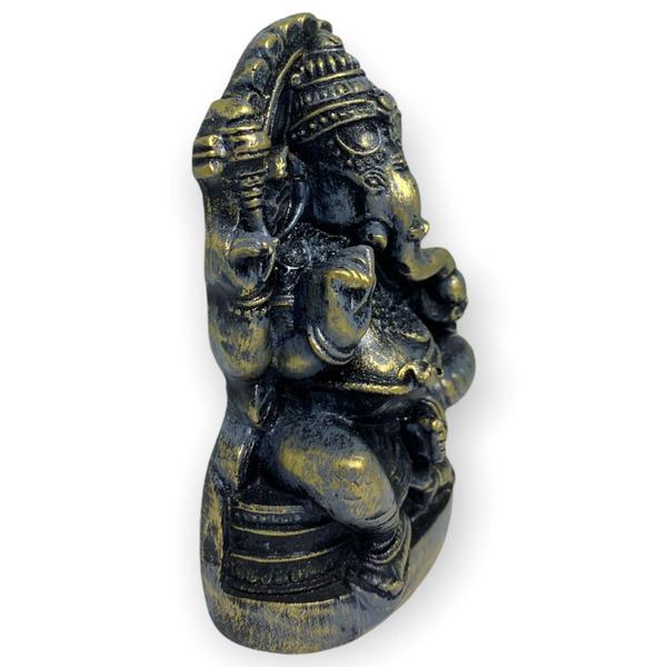 Imagem de Escultura Ganesh Meditando No Trono 9 Cm Dourado Envelhecido