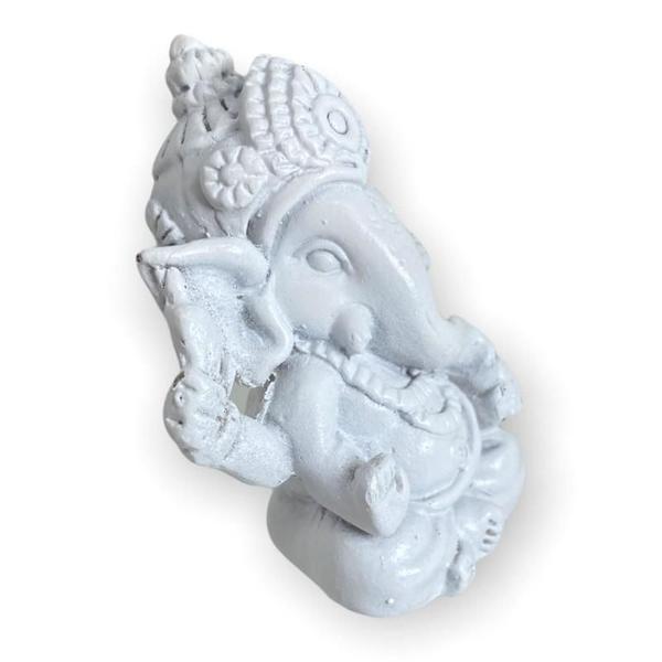 Imagem de Escultura Ganesh Meditando Sentado 5Cm Branco Em Resina