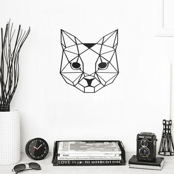 Imagem de Escultura Gato Geometrico Mdf Decoração enfeite parede preto sala quarto ambiente