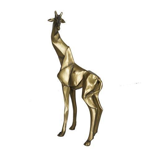 Imagem de Escultura girafa de resina dourada com formas geométricas