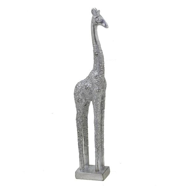 Imagem de Escultura girafa decorativa rustica prata m