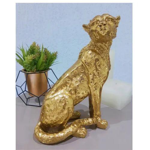 Imagem de Escultura Leopardo Dourado 27x18x13cm Decoração Adorno