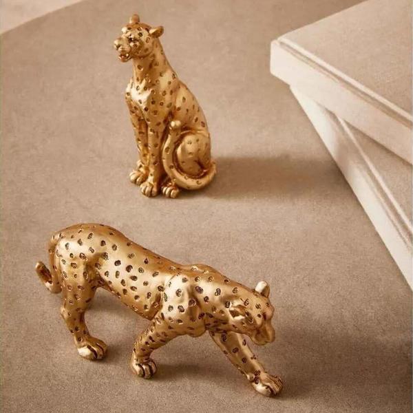 Imagem de Escultura Leopardo em Pé  Poliresina Mart 15x7cm