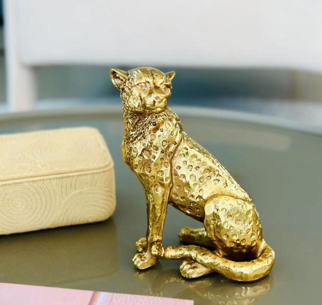 Imagem de Escultura Leopardo Luxo Adorno Decoração em Resina Dourado