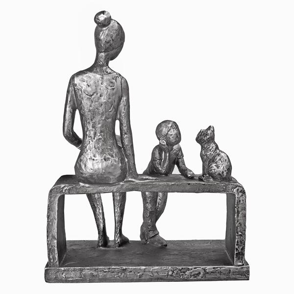 Imagem de Escultura Mãe e Filho Pet Gato Gatinho Estatueta Decorativa