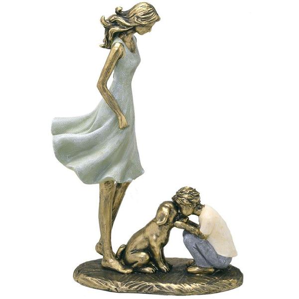 Imagem de Escultura Mãe Filho e Cachorro - Decorativa em resina - Belos Tons