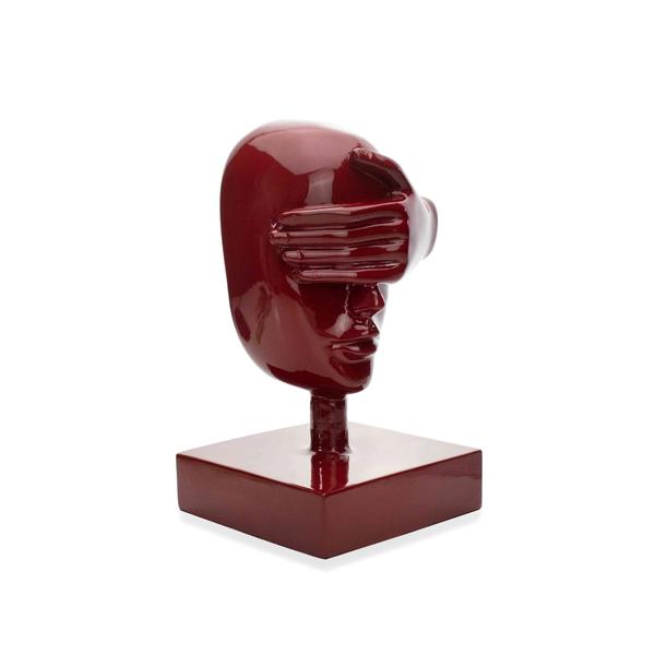 Imagem de Escultura Máscara Rosto Cego em Cerâmica Vermelho Ocre 25x15 cm - D'Rossi