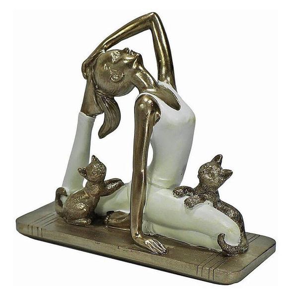 Imagem de Escultura Mulher Yoga Com Dois Gatos - Mabruk