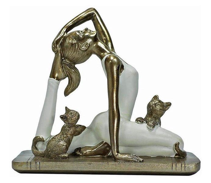 Imagem de Escultura Mulher Yoga Com Dois Gatos - Mabruk