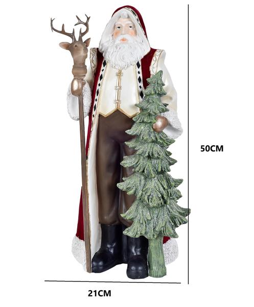 Imagem de Escultura papai noel com cajado de rena e arvore verde 50cm