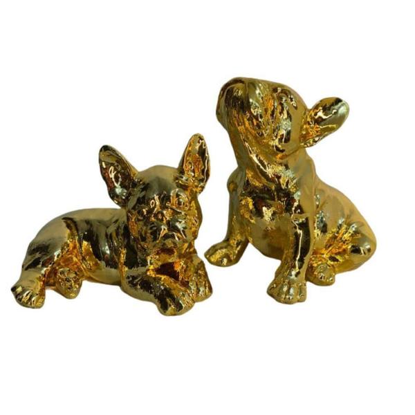 Imagem de Escultura Par de Cachorros Metal Dourado  Formosa