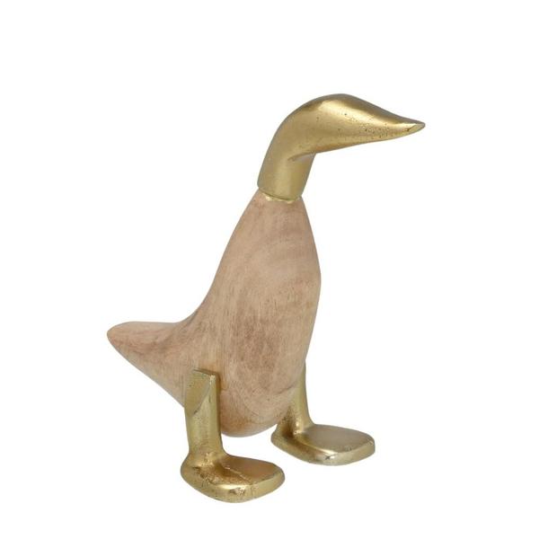 Imagem de ESCULTURA PATO DECOR EM ALUMINIO E MADEIRA DOUR/MAR 18,5cm