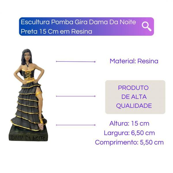 Imagem de Escultura Pomba Gira Dama Da Noite Preta 15 Cm em Resina