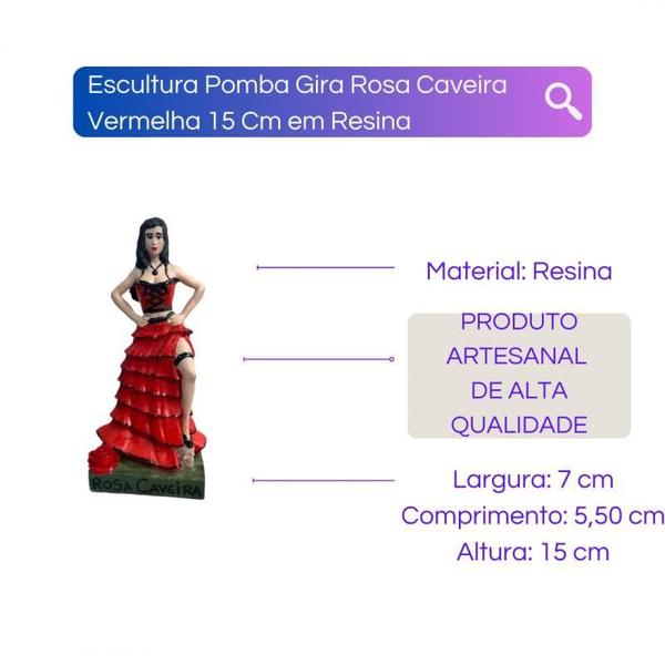 Imagem de Escultura Pomba Gira Rosa Caveira Vermelha 15 Cm Em Resina