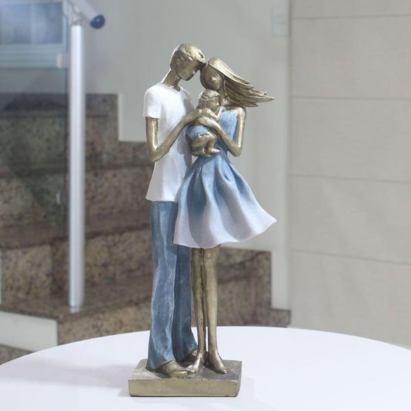 Imagem de Escultura Recém Casados com bebê - Decorativa em resina - Belos Tons