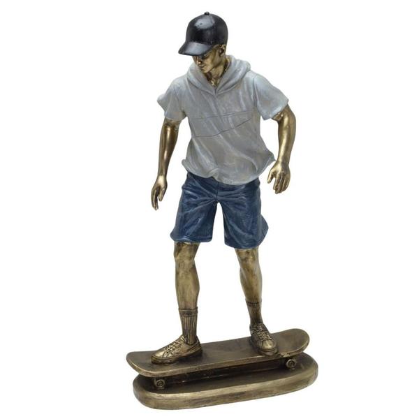 Imagem de ESCULTURA SKATISTA HOMEM EM RESINA AZUL E CINZA E DOUR  27cm