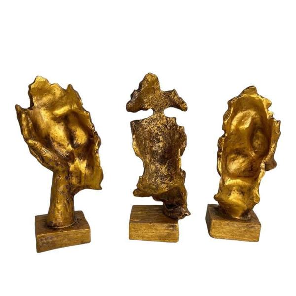 Imagem de Esculturas Trios Sábios Cego Surdo Mudo 16Cm Dourado Resina