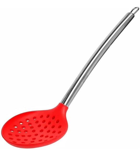 Imagem de Escumadeira 34cm em Silicone Vermelho Cabo Aço Inox