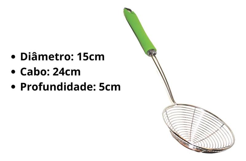 Imagem de Escumadeira Cromada Cabo Plástico Kit 3 Pçs Ø 11-15-18cm