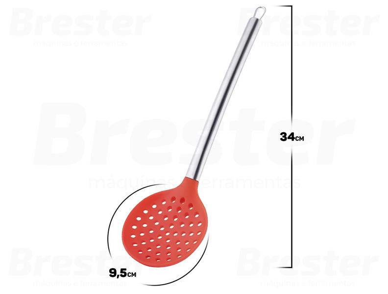 Imagem de Escumadeira De Silicone Colher Para Servir Cabo Em Aço Inox Utensílio Para Cozinha 34cm 