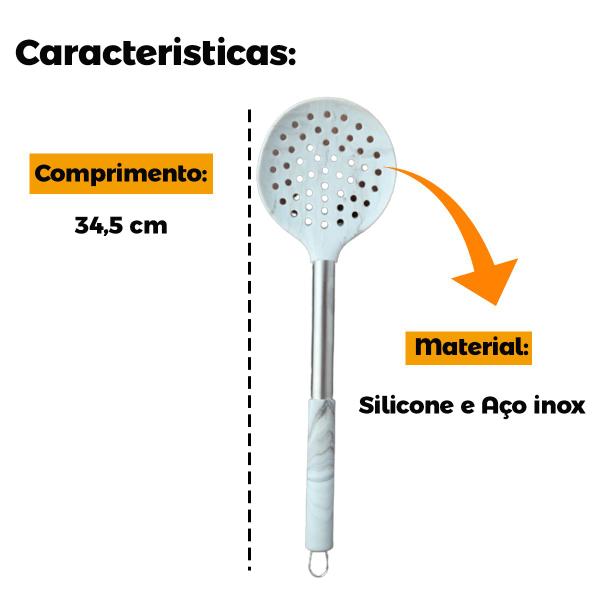 Imagem de Escumadeira de Silicone e Aço Inox Ótima Para Frituras Não Risca Panela Resistente ao Calor Marmore