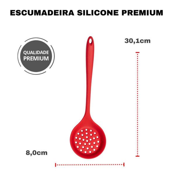 Imagem de Escumadeira De Silicone Utensilio Cozinha Vermelho Yazi