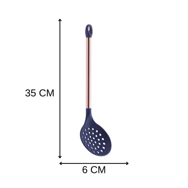 Imagem de Escumadeira De Silicones Utensilio De Cozinha Cabo Rose Gold