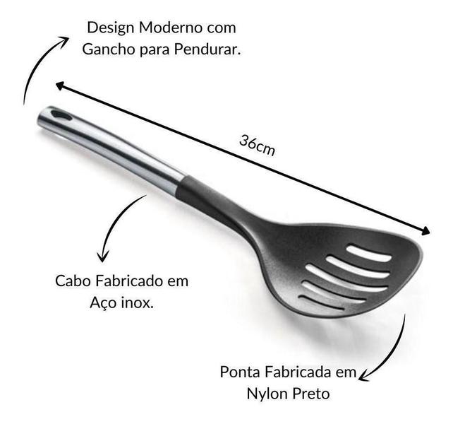 Imagem de Escumadeira Em Nylon e Inox Ideal Para Panela Antiaderente 36cm