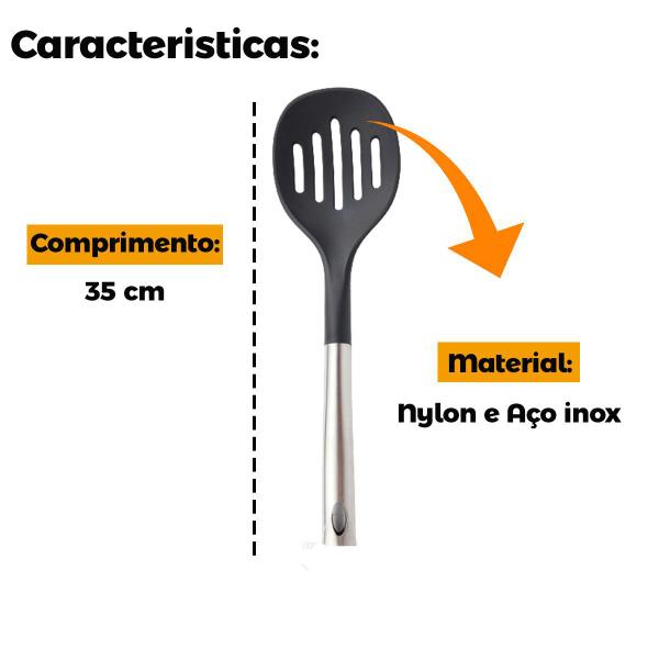 Imagem de Escumadeira para frituras silicone e aço inox preta 35cm uni UD190127