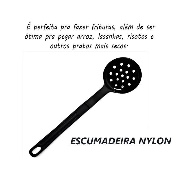 Imagem de Escumadeira Talher Em Nylon Cozinha Utensílio Preto 28Cm