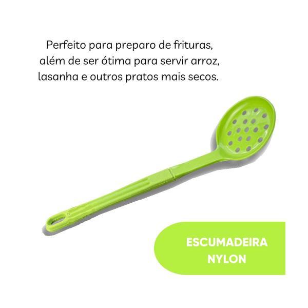 Imagem de Escumadeira Talher Em Nylon Cozinha Utensílio Verde 28Cm