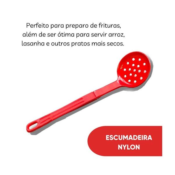 Imagem de Escumadeira Talher Em Nylon Cozinha Utensílio Vermelho 28Cm