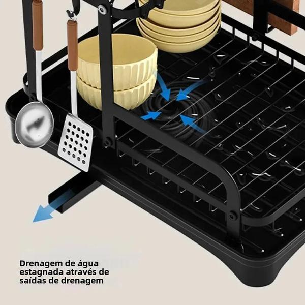 Imagem de Escurridor De Pratos De Cozinha De 2 Camadas Com Cesta De Drenagem, Organizador De Talheres De