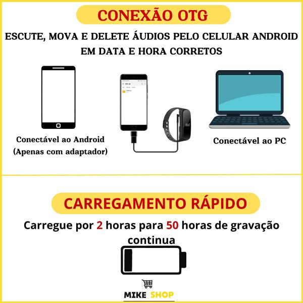 Imagem de Escuta Inteligente Profissional Espiã V50 Gravador De Voz Pega Traição Infidelidade 12 Horas Contínuas De Gravação