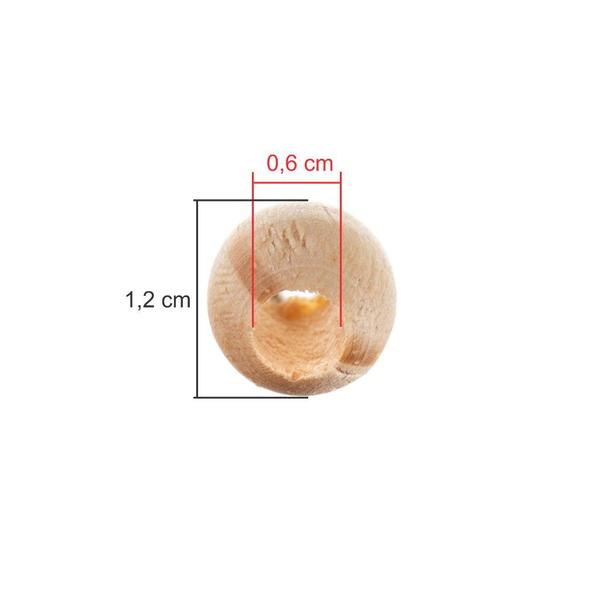 Imagem de Esfera Bola Passante Pinus 12mm Com Furo 6mm - 20 Unidades