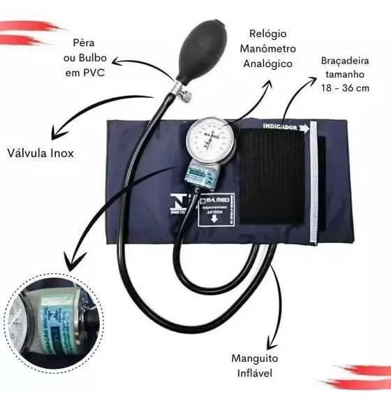 Imagem de Esfigmo Aparelho De Pressão P Amed + Esteto Preto + Estojo