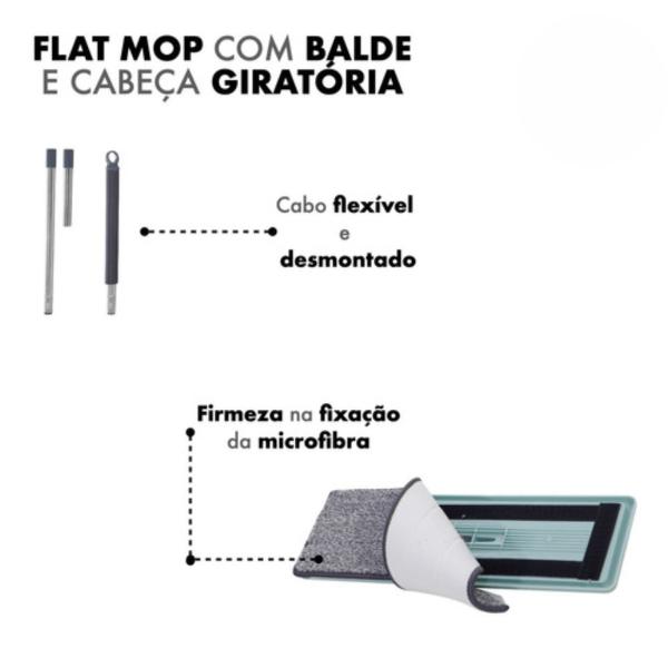 Imagem de Esfregão Com Balde Mop Flat Vertical Lava e Seca Limpador Multiuso