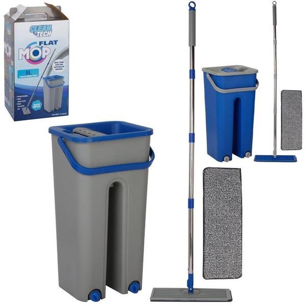 Imagem de Esfregao Mop Flat 360º Com 1 Refil + Balde Clean Tech 5L