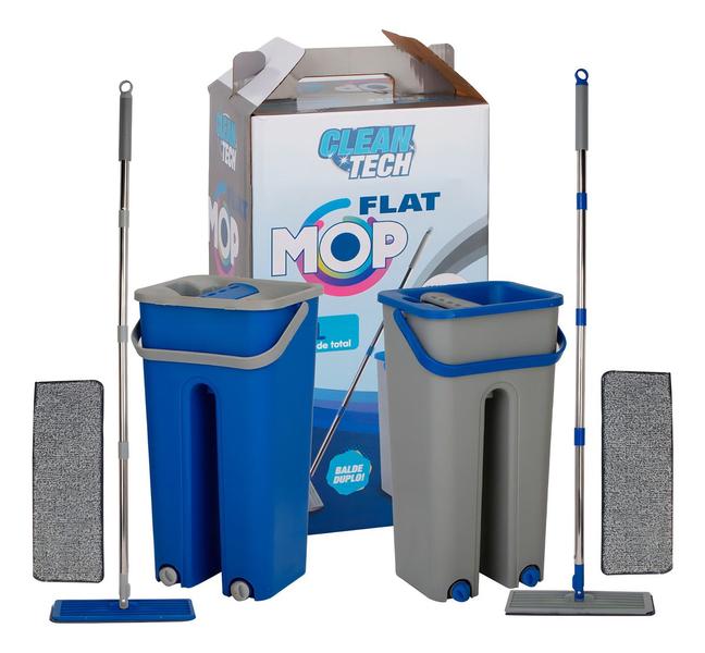 Imagem de Esfregao Mop Flat 360º Com 1 Refil + Balde Clean Tech 5l