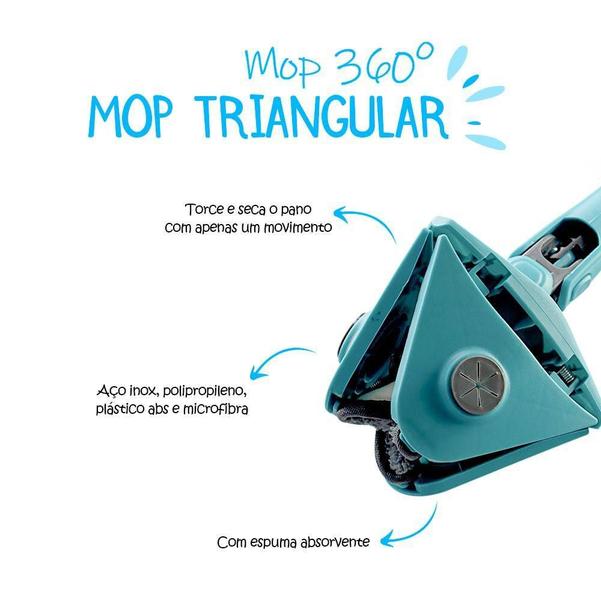 Imagem de Esfregão Triangular Rodo Limpador Giratório Mop Limpeza 360