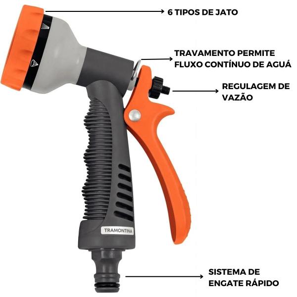 Imagem de Esguicho Hidropistola 6 Jatos Mangueira Jardim + Engate Rápido 1/2" + Bico Torneira Engate Rápido + Torneira 1/2"