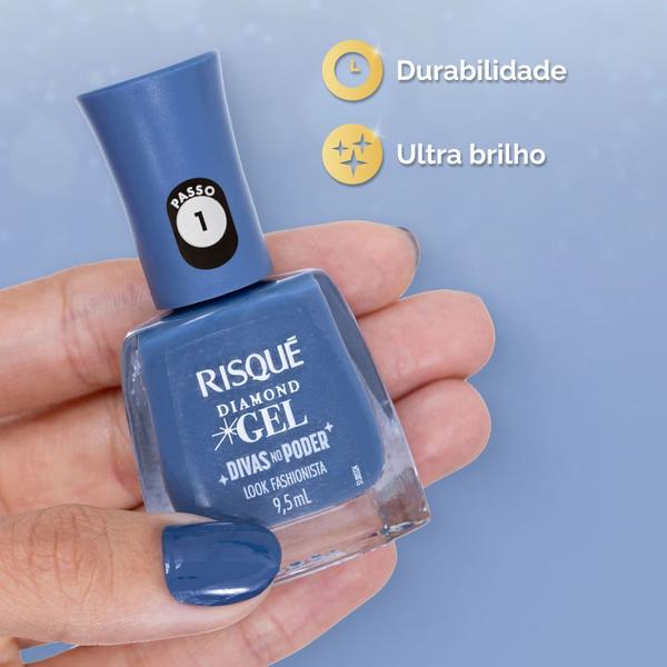 Esmalte Risqué Diamond Gel Divas No Poder Azul Look Fashionista 9