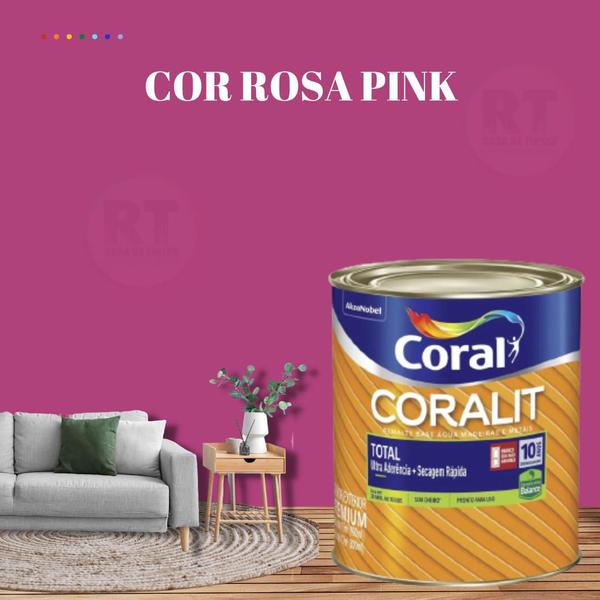 Imagem de Esmalte Sintético Base Água Coral Coralit 800ml Brilhante Cor Rosa para Madeiras e Metais e Pintura em Artesanato de MDF.