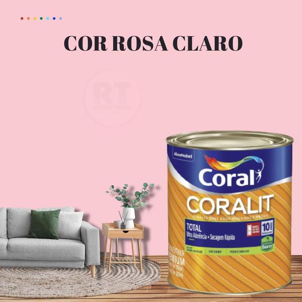 Imagem de Esmalte Sintético Base Água Coral Coralit 800ml Brilhante Cor Rosa para Madeiras e Metais e Pintura em Artesanato de MDF.