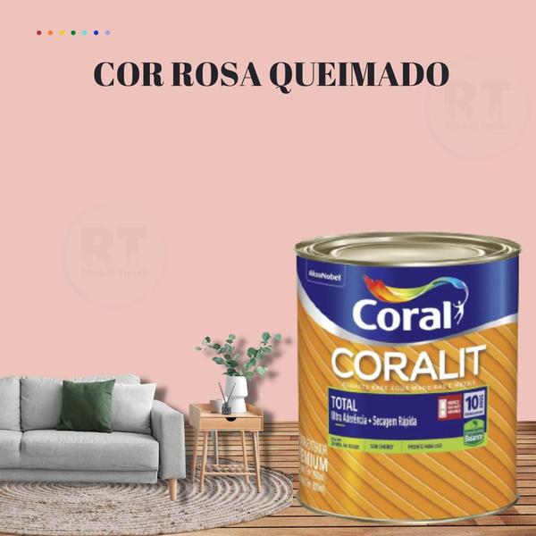 Imagem de Esmalte Sintético Base Água Coral Coralit 800ml Brilhante Cor Rosa para Madeiras e Metais e Pintura em Artesanato de MDF.